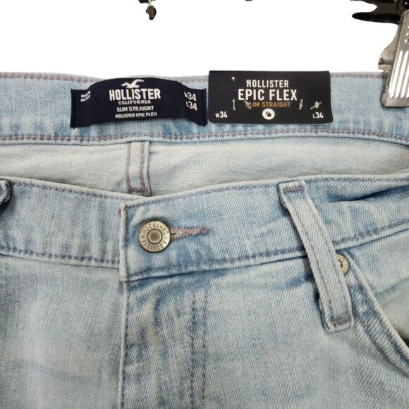 NWT Hollister Epic‎ Flex Slim Straight Jeans Men's 34 x 34 Blue Light Wash - Picture 4 of 12